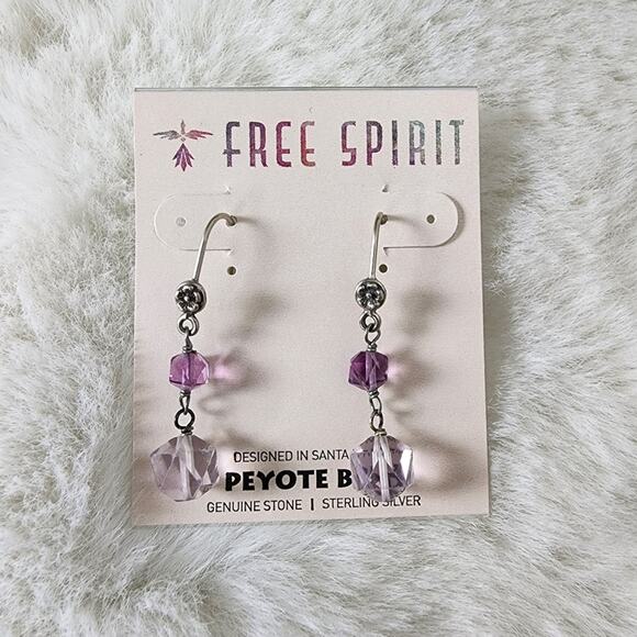 NEW Peyote Bird Free Spirit Sterling Silver Purple Crystal Dangle Hook Earrings - Picture 1 of 8